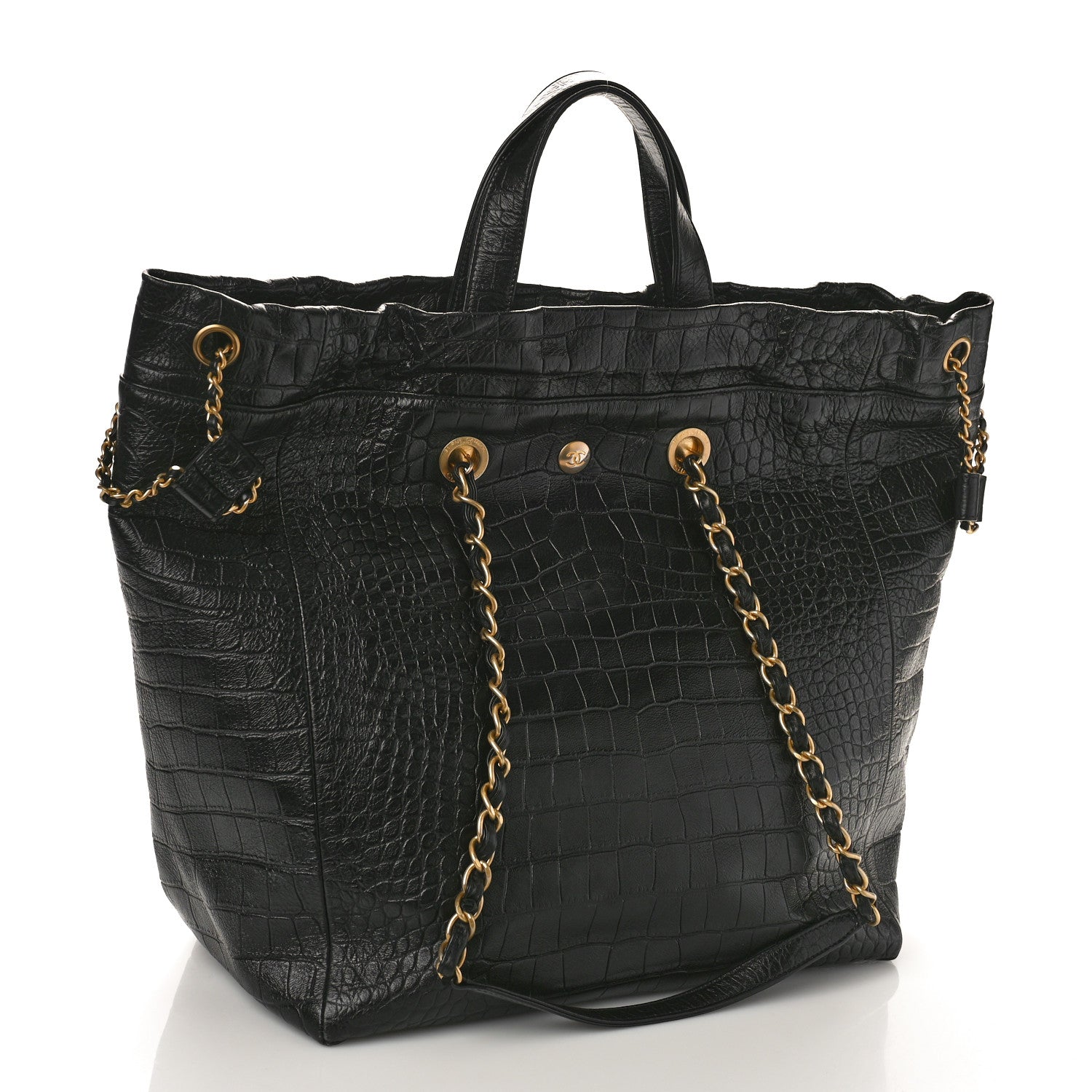Chanel Calfskin Crocodile Embossed Large Cocodile Shopping Tote Black 3 of 8