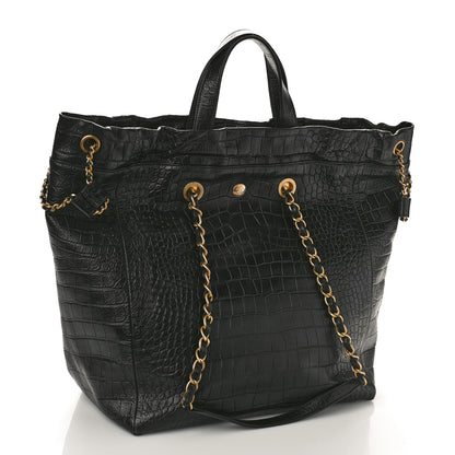 Chanel Calfskin Crocodile Embossed Large Cocodile Shopping Tote Black 3 of 8