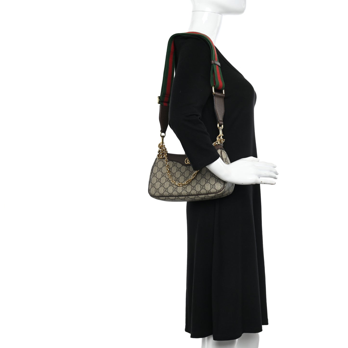 GG Supreme Monogram Textured Dollar Calfskin Web Small Ophidia GG Handbag Beige Ebony New Acero