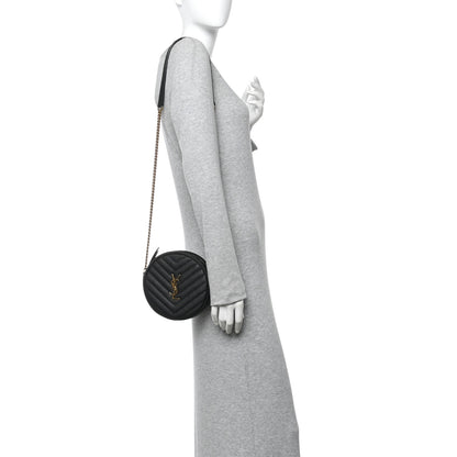 Saint Laurent Grain De Poudre Matelasse Chevron Quilted Round Vinyle Camera Bag Black 2 of 10