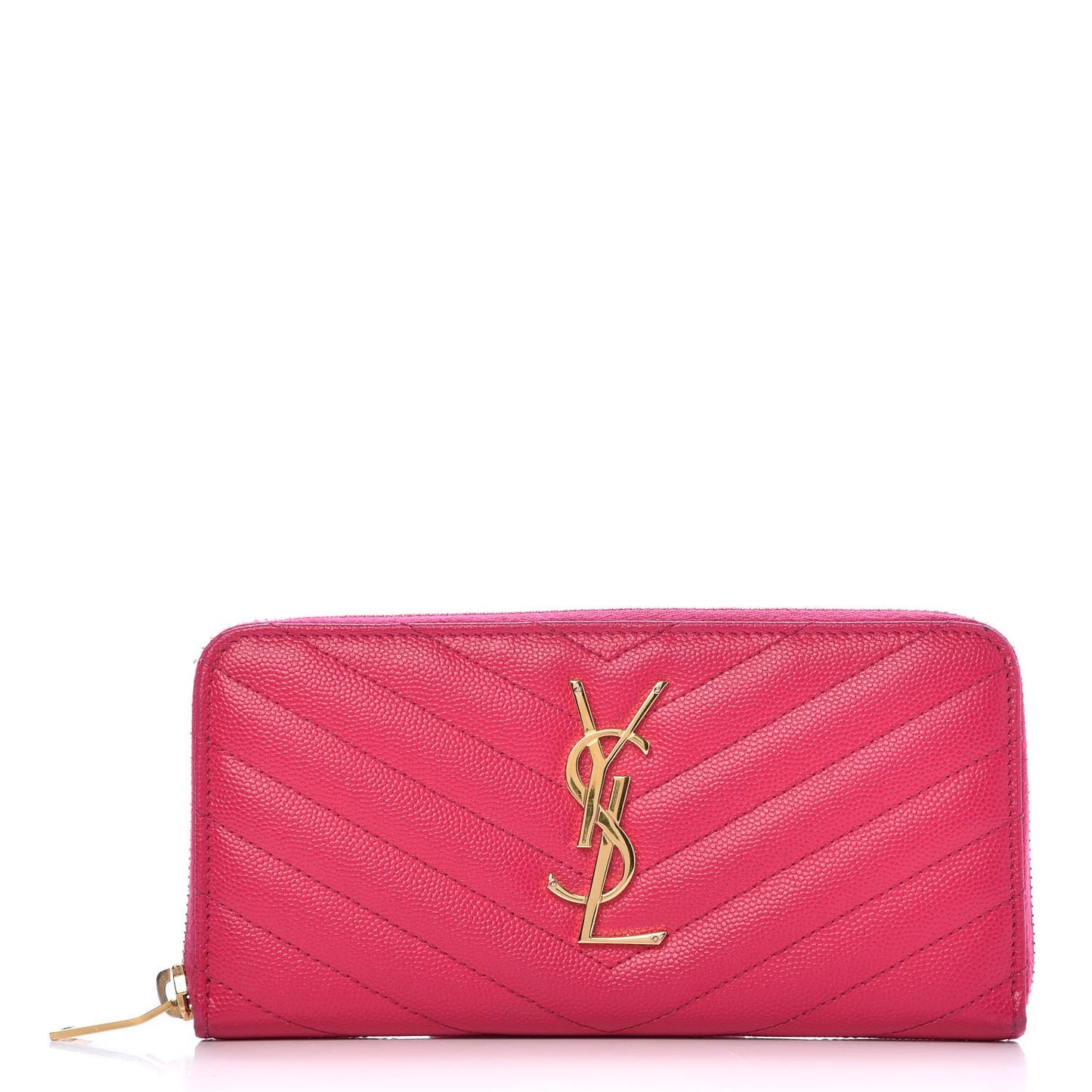 Grain De Poudre Matelasse Chevron Monogram Zip Around Wallet Fuchsia