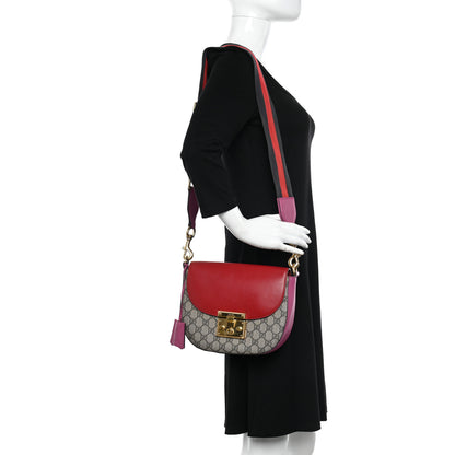 Gucci GG Supreme Monogram Calfskin Web Medium Padlock Messenger Shoulder Bag Beige Hibiscus Red New Rosette 2 of 18