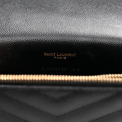 Saint Laurent Grain De Poudre Matelasse Chevron Monogram Envelope Chain Wallet Black 6 of 9