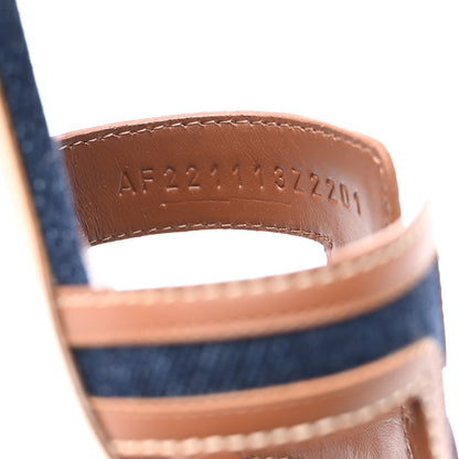 Hermes Calfskin Denim Oasis Sandals 38 Bleu Brut Gold 7 of 8