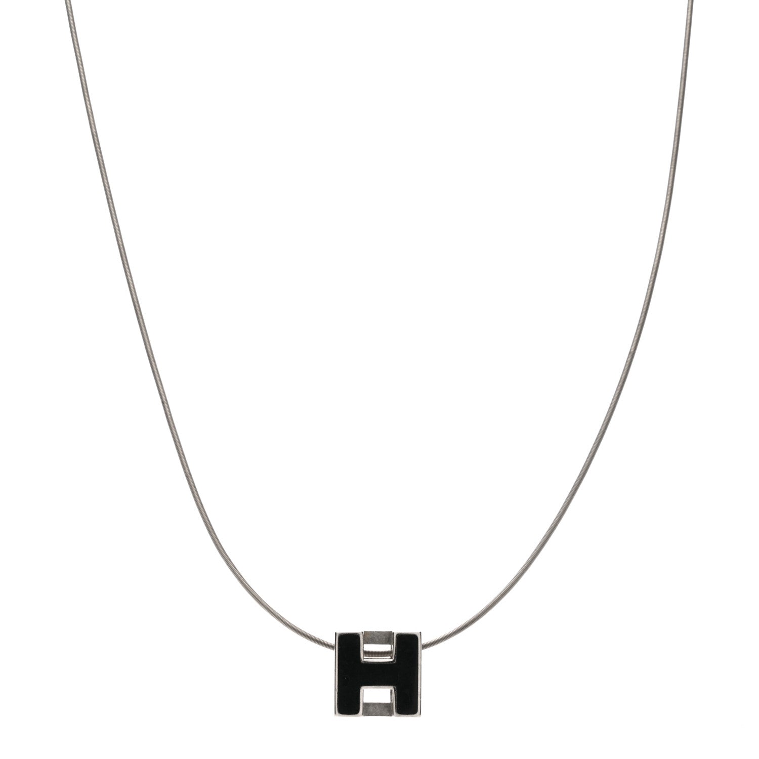 Hermes Palladium Laquered Cage d'H Necklace Black 1 of 5