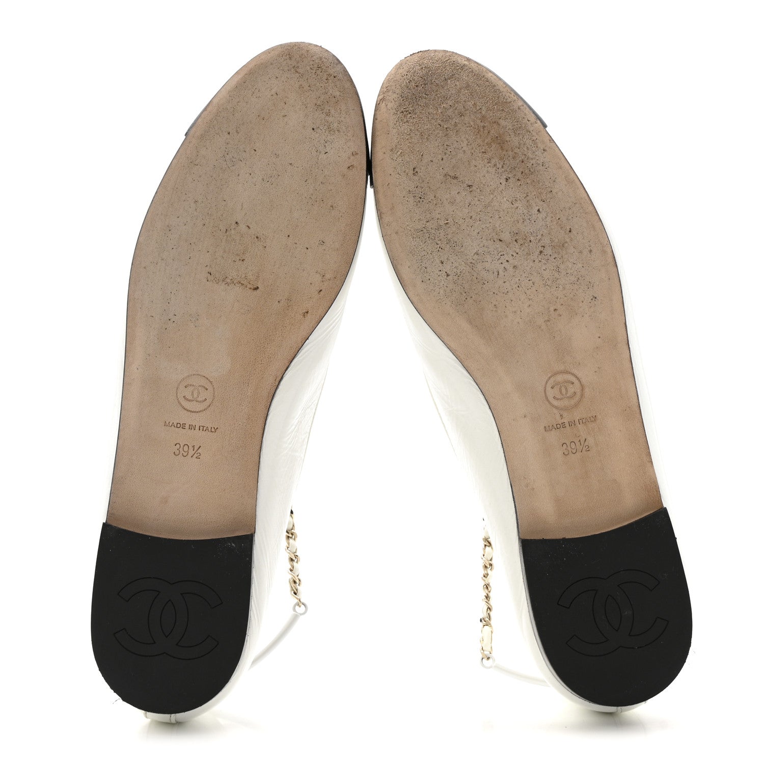 Chanel Shiny Lambskin Metal Cap Toe Ankle Chain Ballerina Flats 39.5 White Black 6 of 14
