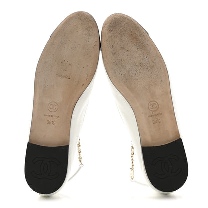 Chanel Shiny Lambskin Metal Cap Toe Ankle Chain Ballerina Flats 39.5 White Black 6 of 14