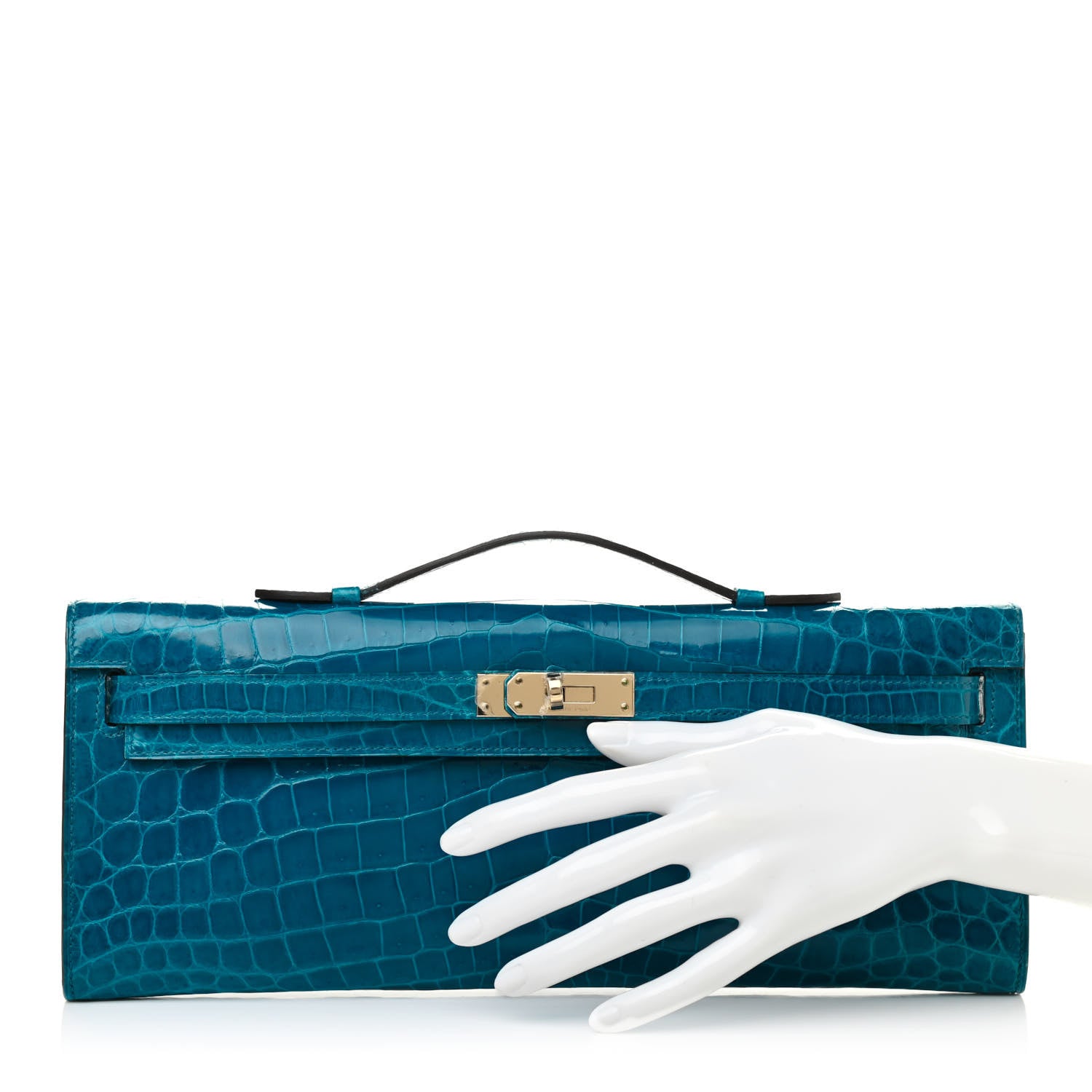 Hermes Shiny Niloticus Crocodile Kelly Cut Pochette Bleu Izmir 2 of 9