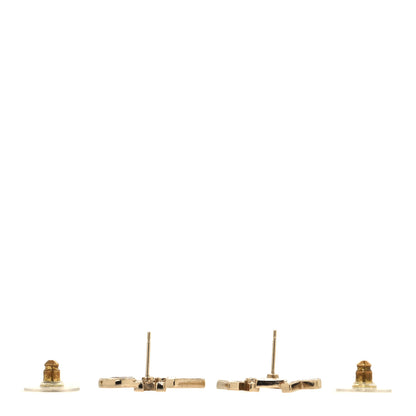 Chanel Crystal Pearl Signature Stud Earrings Gold 3 of 5