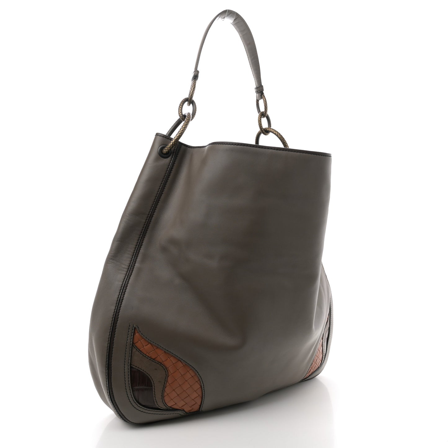 Calfskin Crocodile Ostrich Loop Bag  Taupe Multicolor