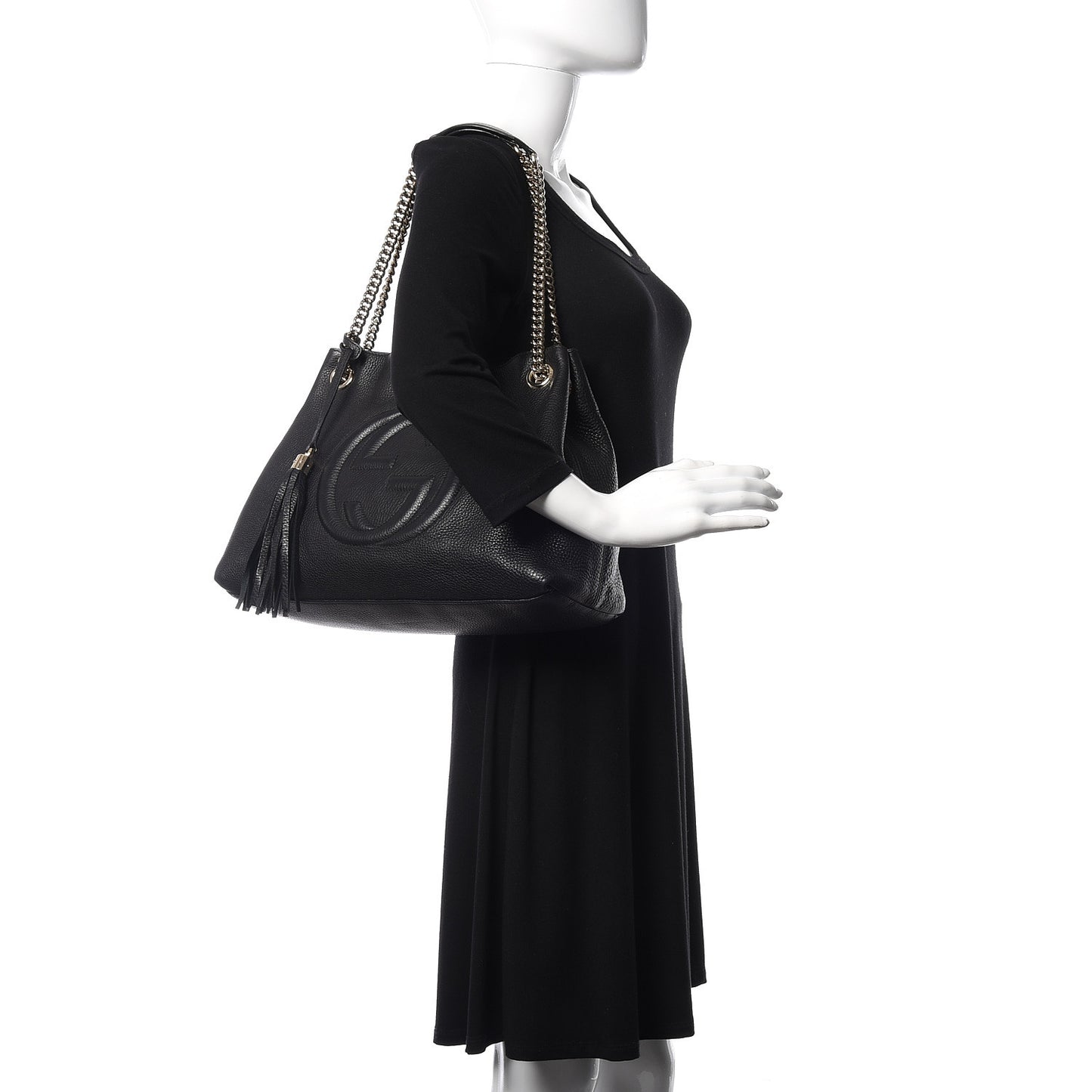 Pebbled Calfskin Medium Soho Chain Shoulder Bag Black