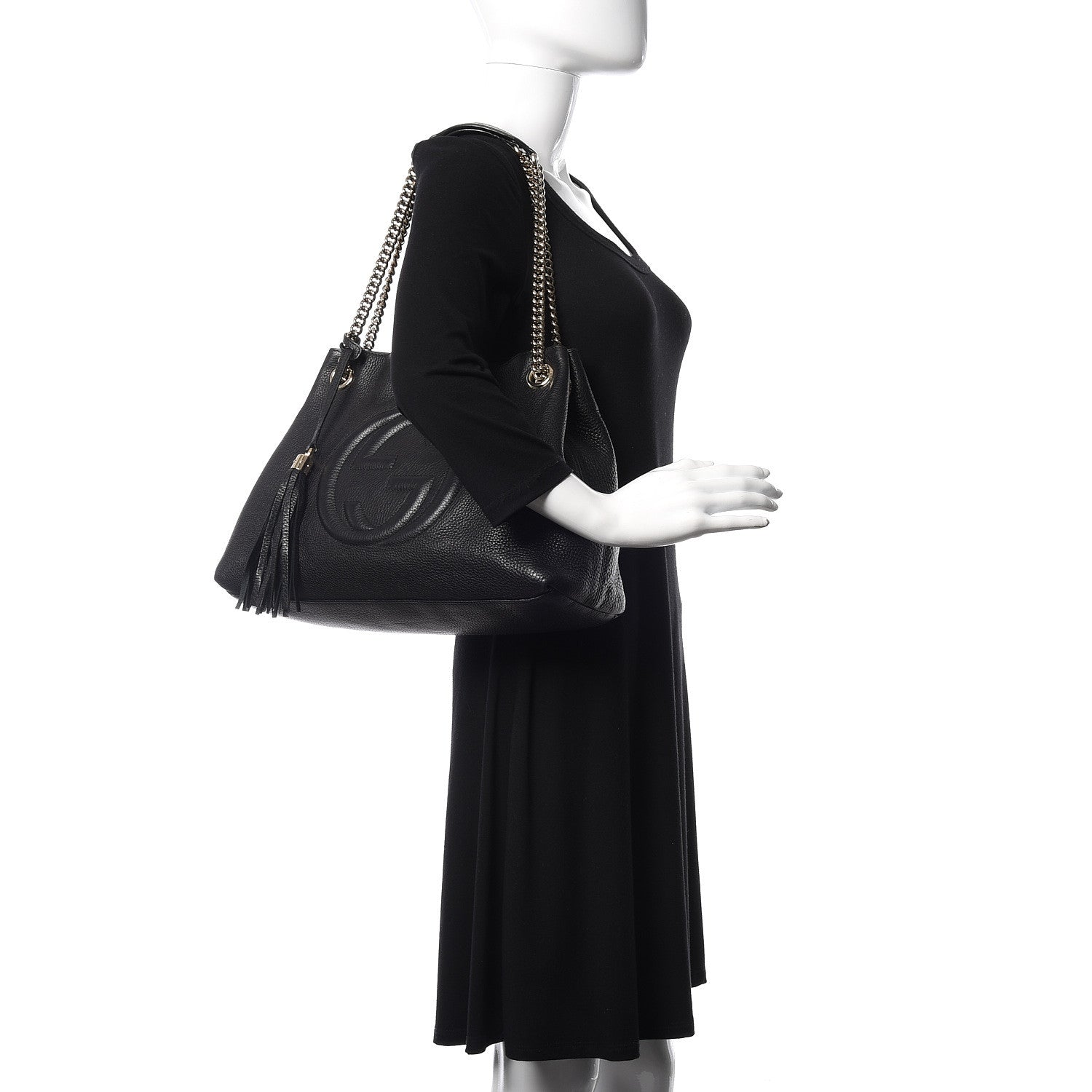 Gucci Pebbled Calfskin Medium Soho Chain Shoulder Bag Black 2 of 14