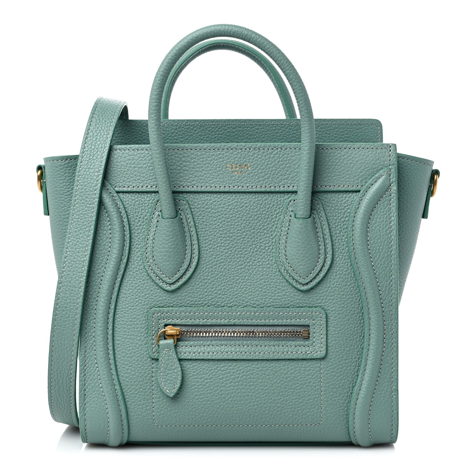Celine Drummed Calfskin Nano Luggage Ice Mint 1 of 10