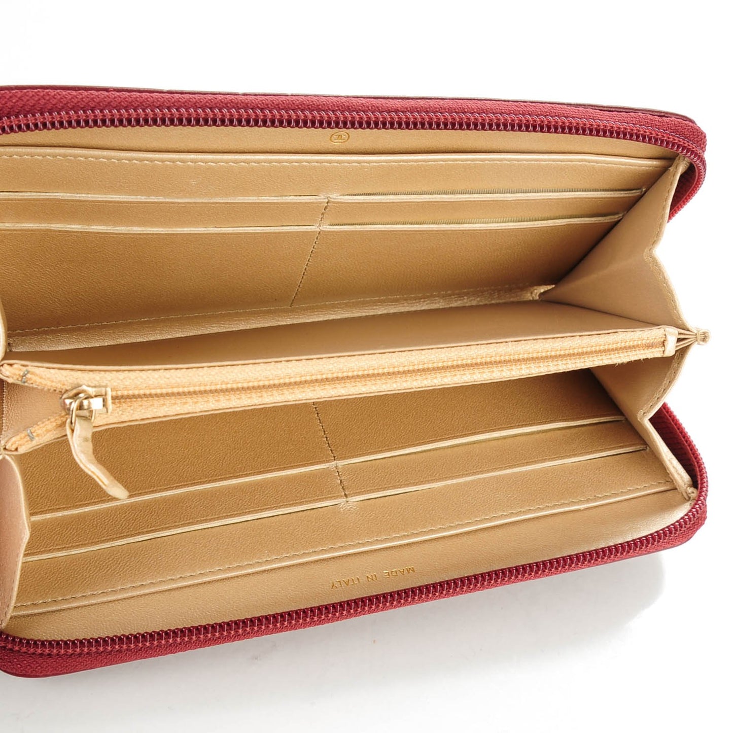 Lambskin Camellia Embossed Large Gusset Zip Around Wallet Red