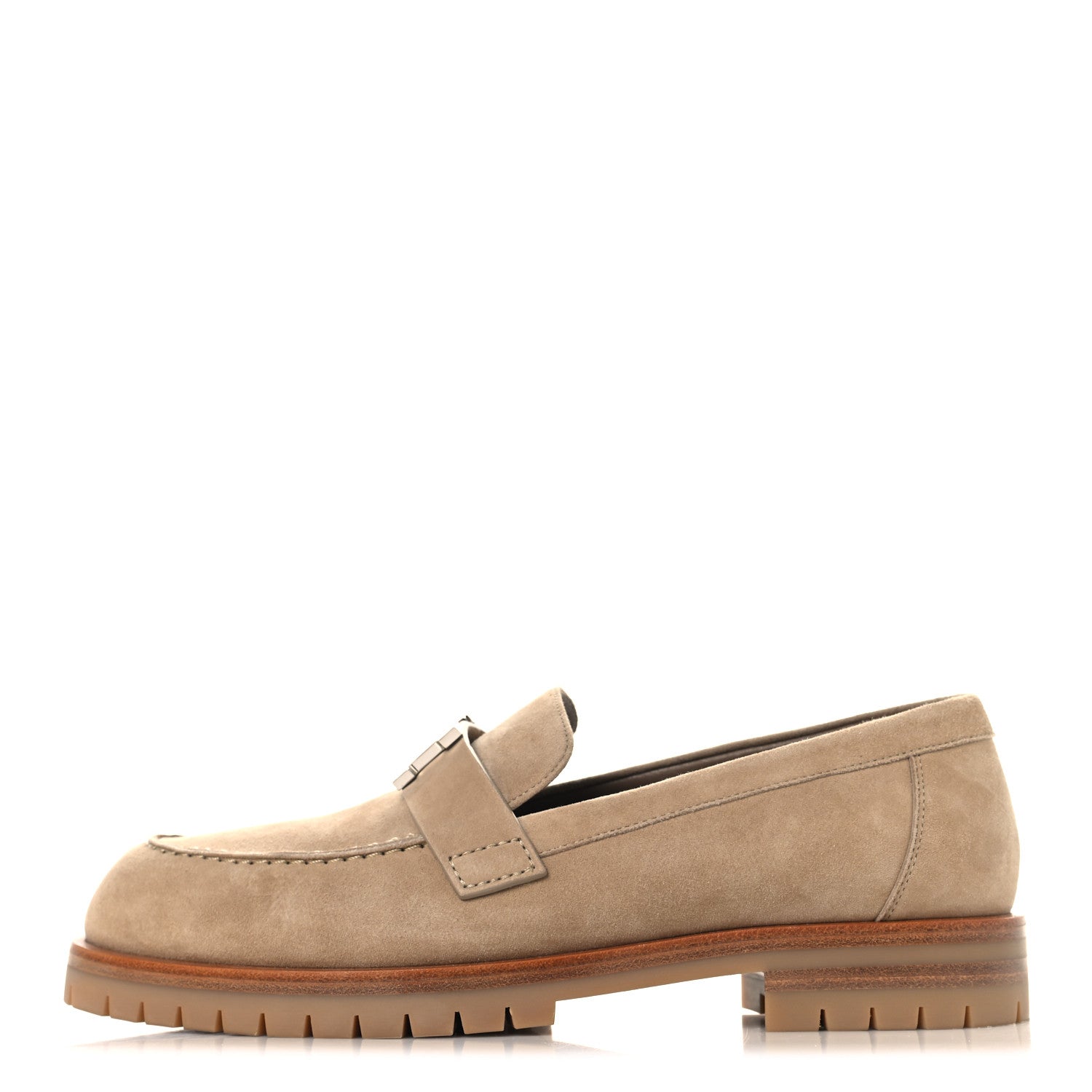 Hermes Suede Goatskin Womens Faubourg Loafers 38 Beige Argile 1 of 10