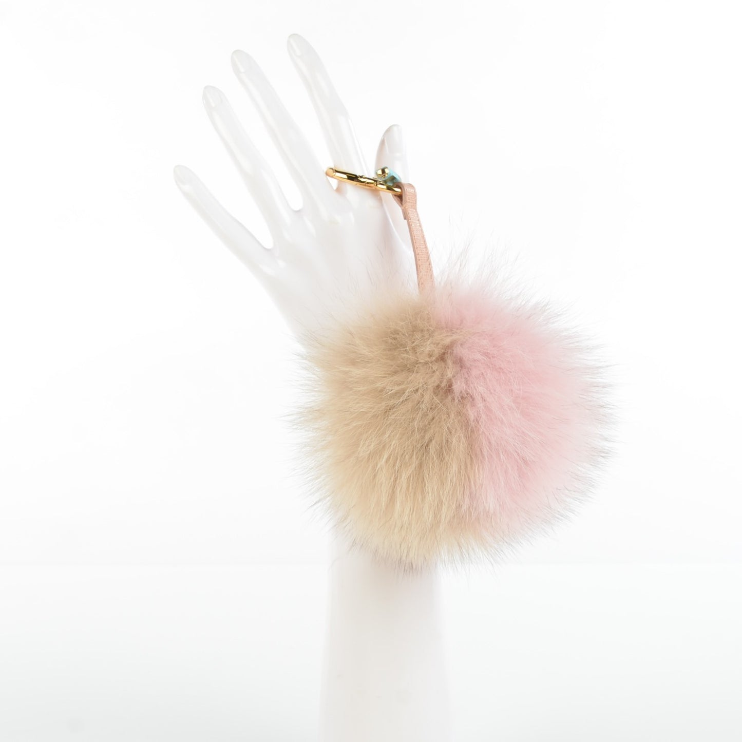Fox Fur Vitello Elite Bi-Color Pom Pom Bag Charm Rosa Cammello Cipria