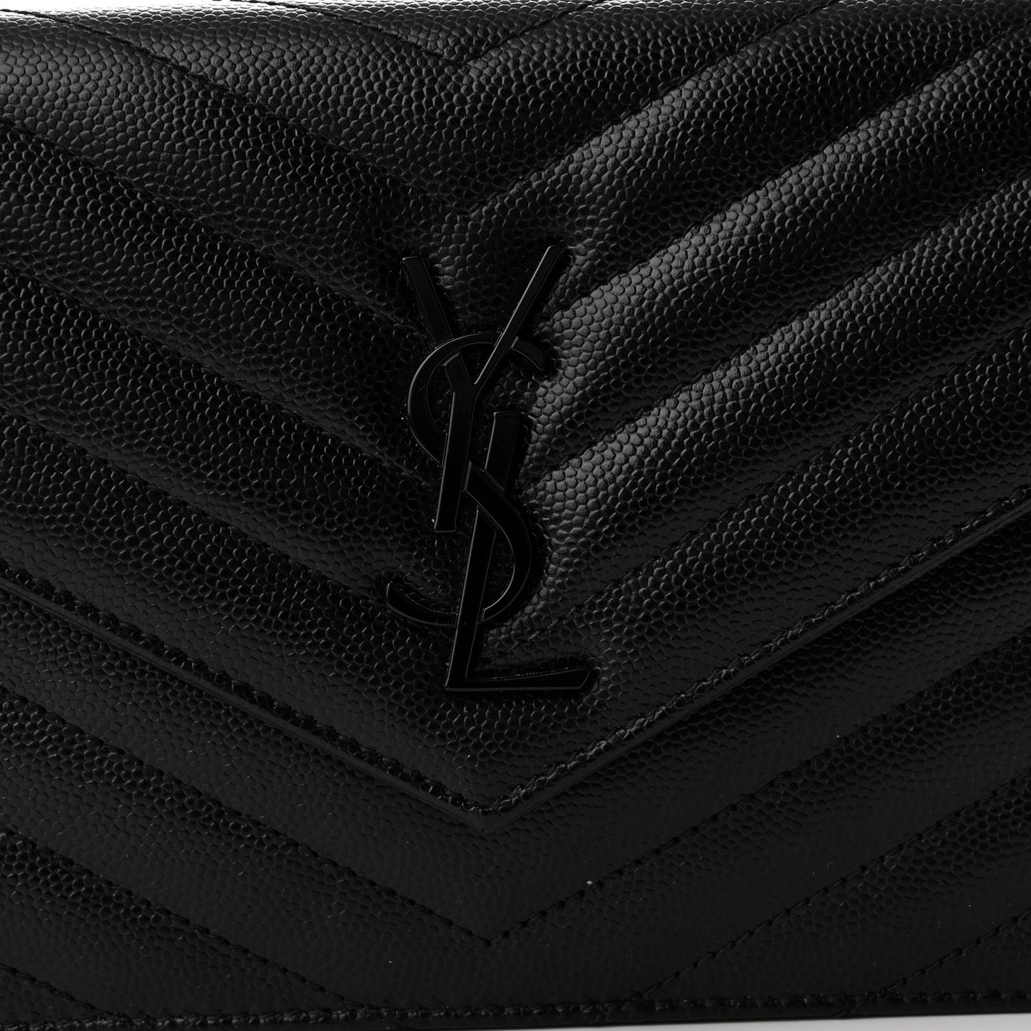 Grain De Poudre Matelasse Chevron Monogram Monochrome Envelope Chain Wallet Black