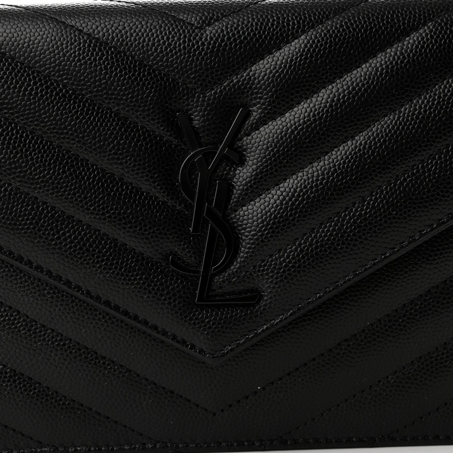 Saint Laurent Grain De Poudre Matelasse Chevron Monogram Monochrome Envelope Chain Wallet Black 7 of 10