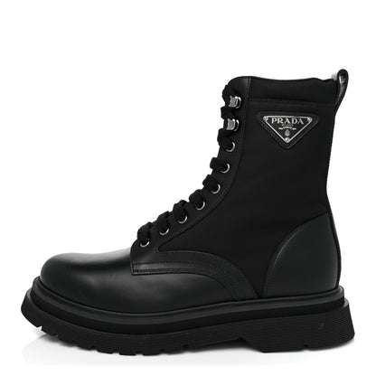 Prada Spazzolato Rois Re-Nylon Metal Triangle Logo Mens 40mm Combat Boots 6 Black 1 of 9
