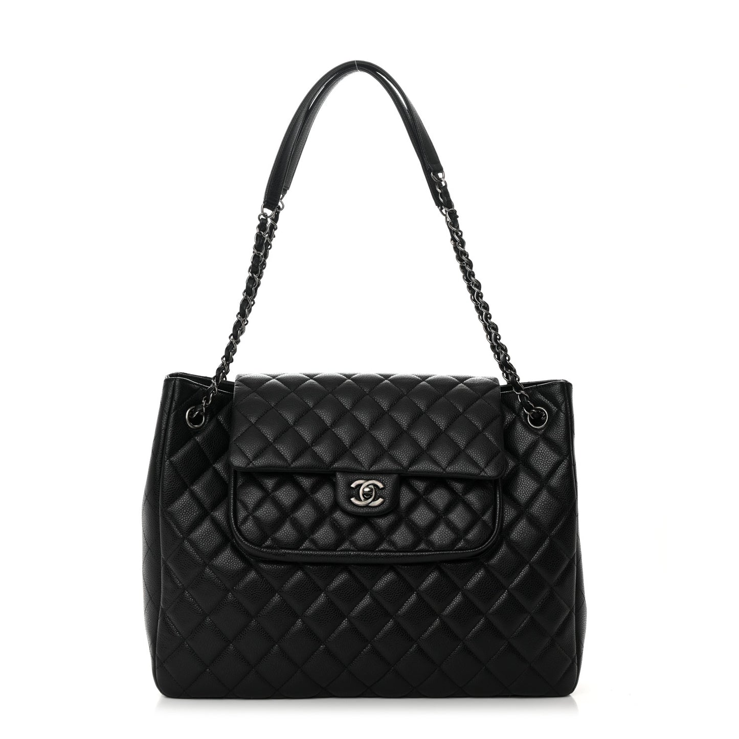 Caviar Quilted Flap Tote Black