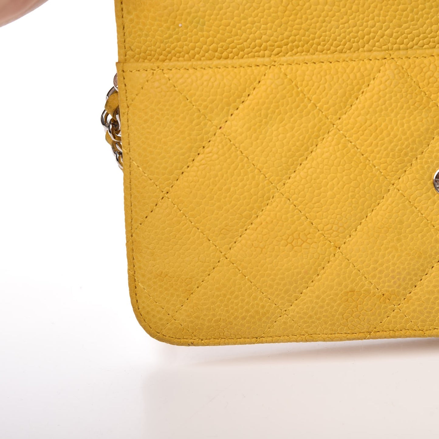 Iridescent Caviar Quilted Wallet on Chain WOC Yellow