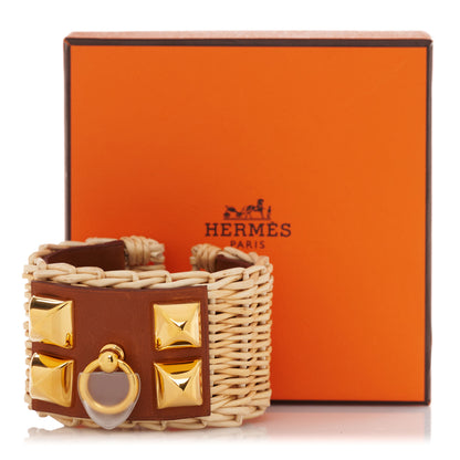 Hermes Wicker Barenia Medor Picnic Cuff Bracelet T3 Fauve 4 of 4