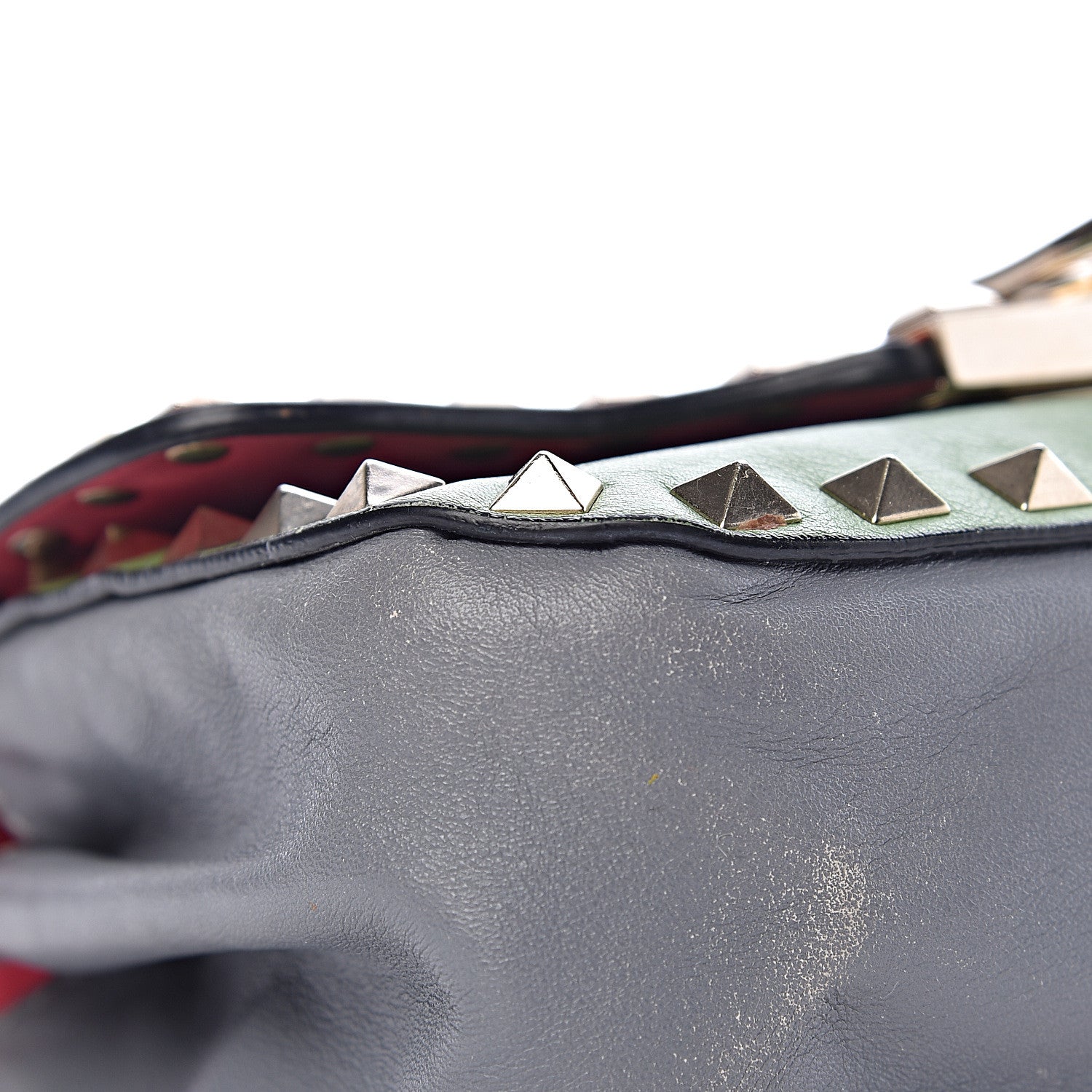Valentino Garavani Vitello Colorblock Mini Rockstud Flap Saddle Crossbody Bag Deep Rose Green Grey Scarlet 11 of 15