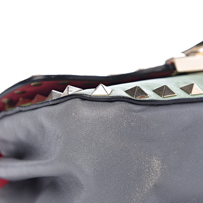 Valentino Garavani Vitello Colorblock Mini Rockstud Flap Saddle Crossbody Bag Deep Rose Green Grey Scarlet 11 of 15