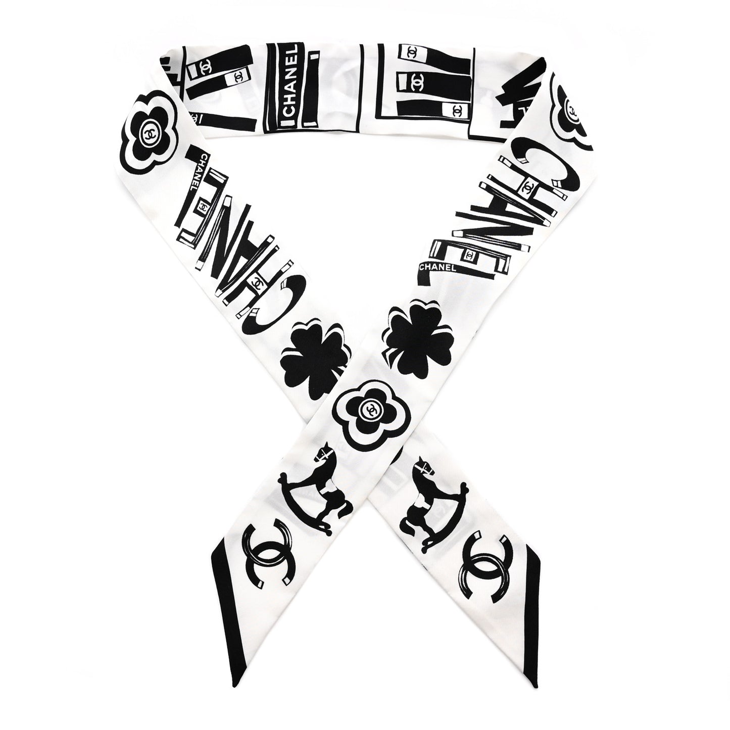 Silk CC Logo Slim Bandeau Scarf White Black