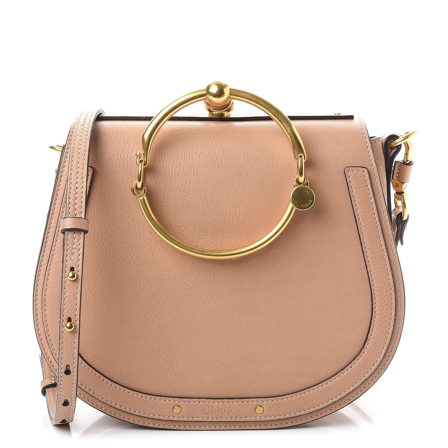 Calfskin Suede Medium Nile Bracelet Bag Biscotti Beige
