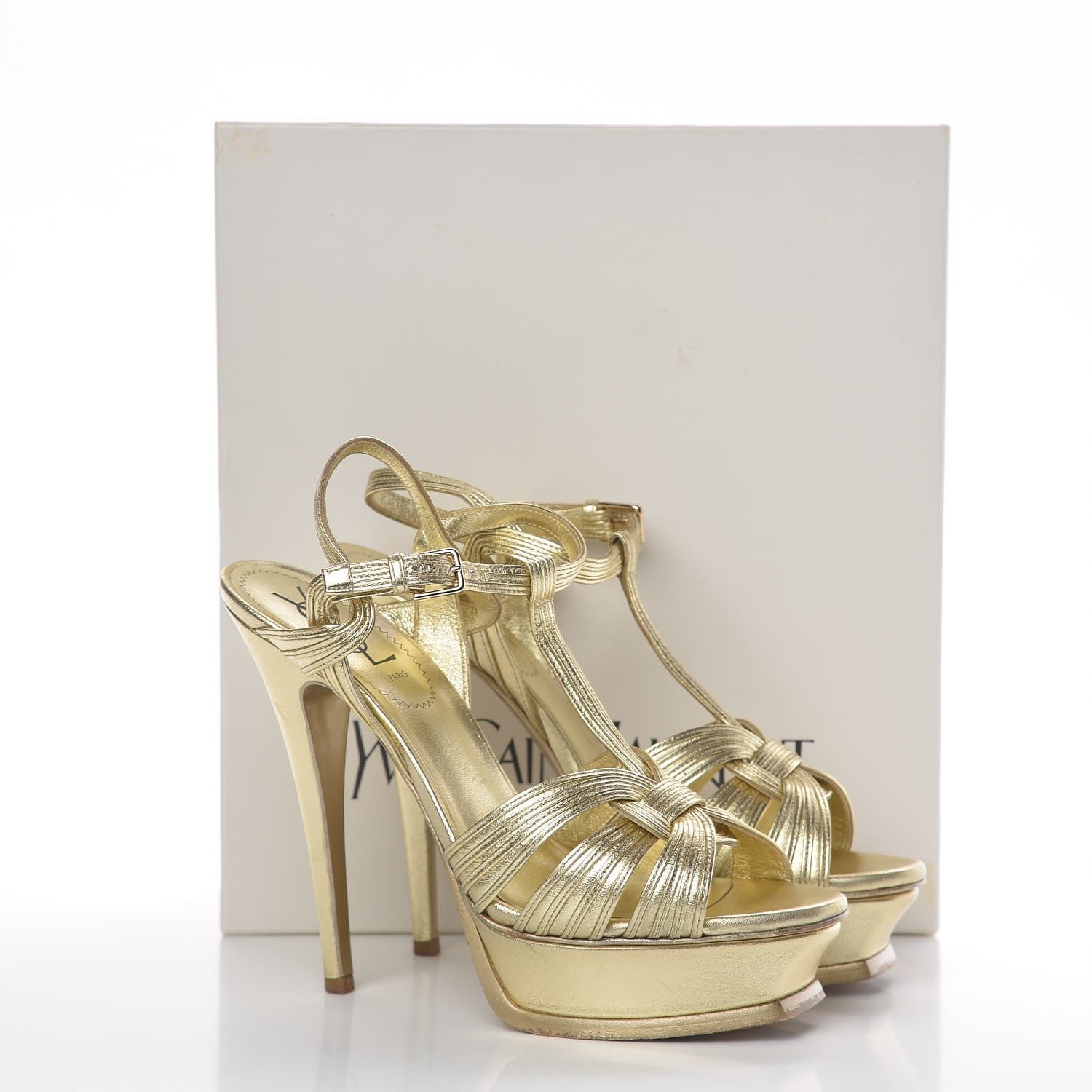 Saint Laurent Metallic Nappa Tribute 105 Platform Sandals 38.5 Gold 14 of 14