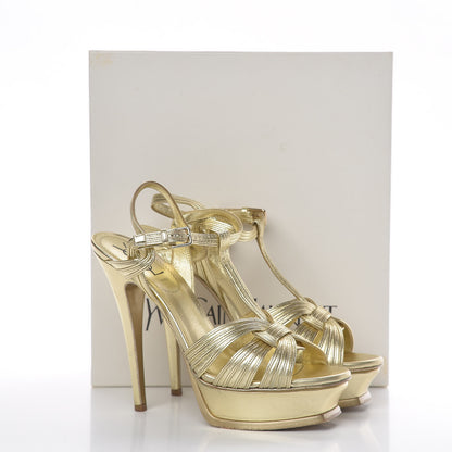 Saint Laurent Metallic Nappa Tribute 105 Platform Sandals 38.5 Gold 14 of 14