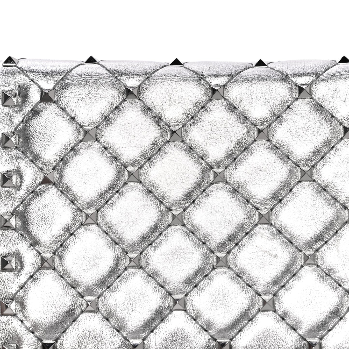 Metallic Nappa Rockstud Spike Wallet on Chain Silver