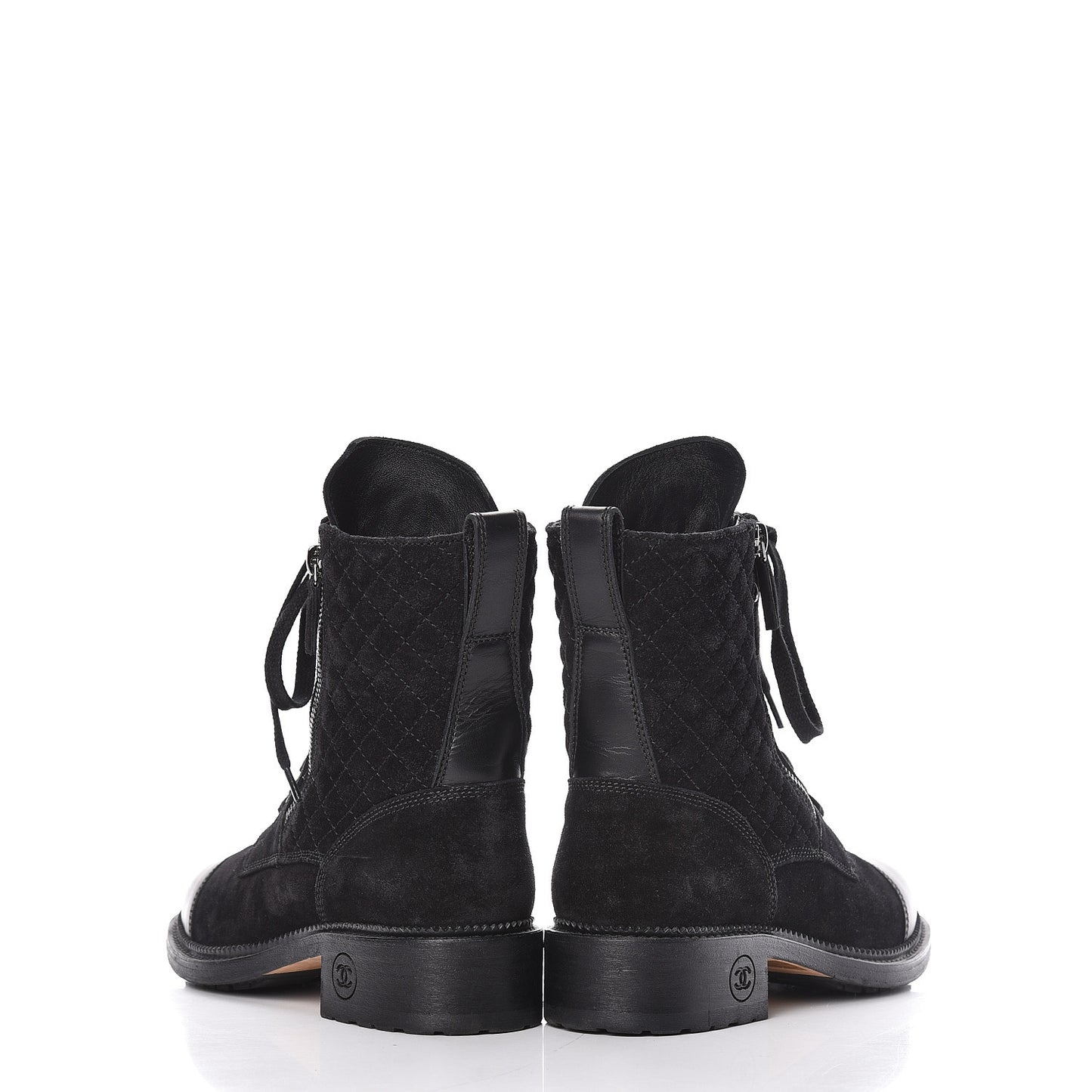 Suede Quilted CC Lace Up Combat Boots 37 Black