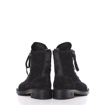 Chanel Suede Quilted CC Lace Up Combat Boots 37 Black 13 of 15