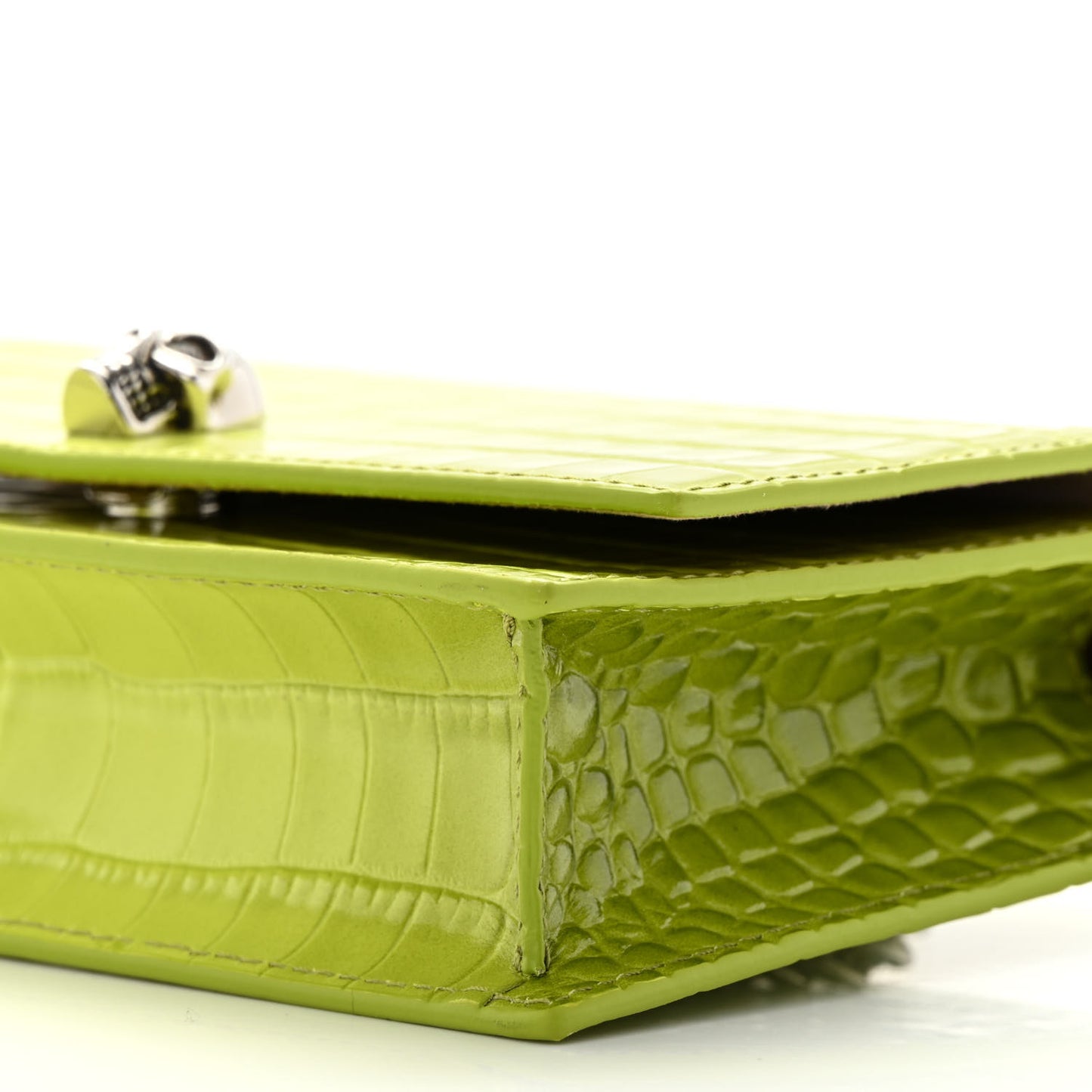 Calfskin Crocodile Embossed Skull Mini Crossbody Bag Lichen