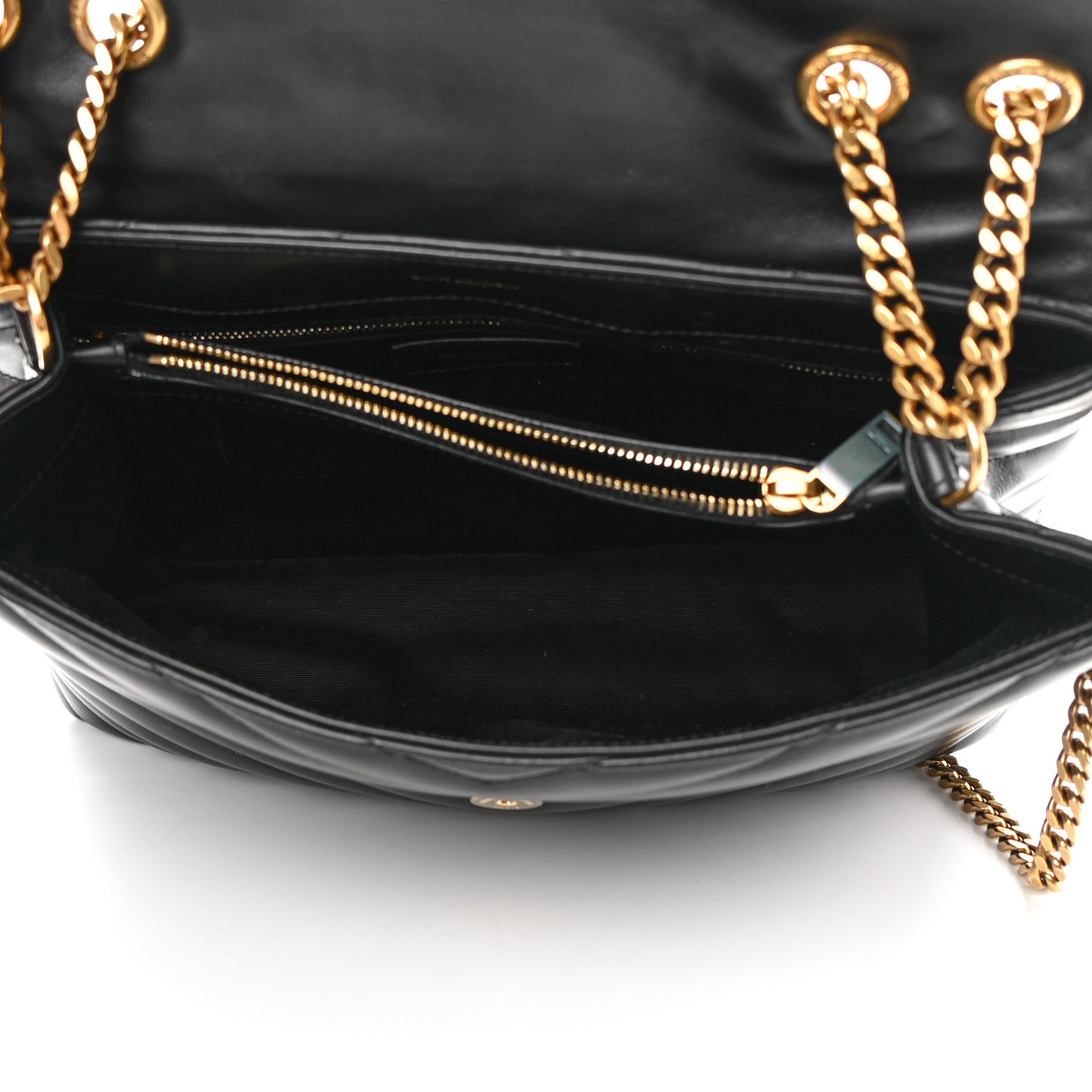Calfskin Y Quilted Monogram Medium Loulou Chain Satchel Black