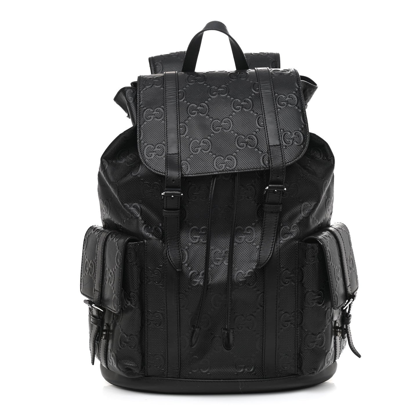Calfskin GG Tennis Embossed Double Buckle Backpack Black