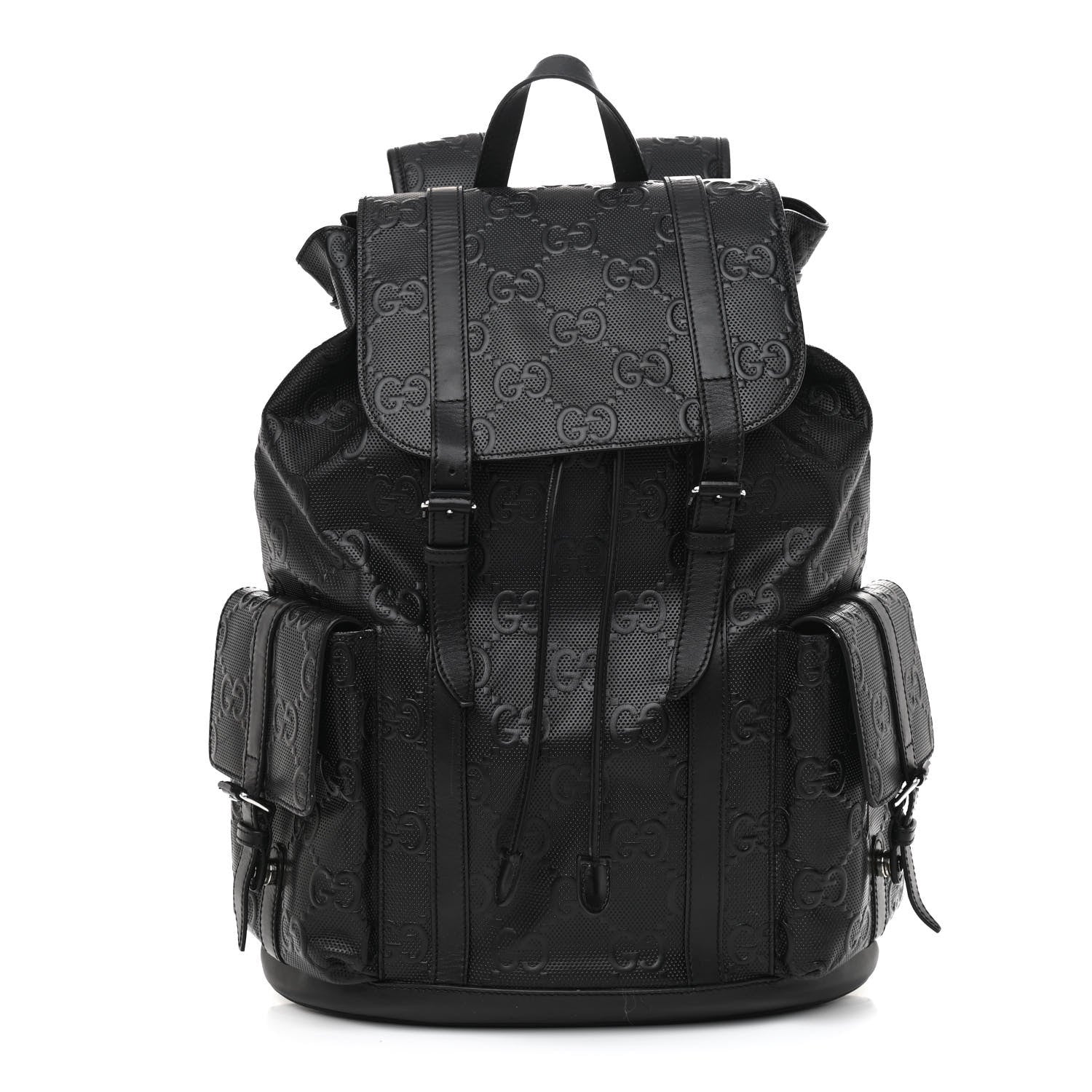 Gucci Calfskin GG Tennis Embossed Double Buckle Backpack Black 1 of 8