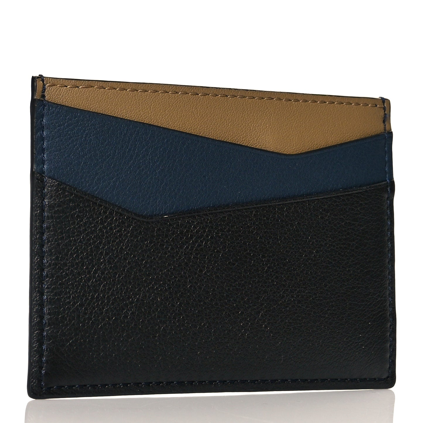 Calfskin Puzzle Colorblock Card Holder Dark Toffee Black