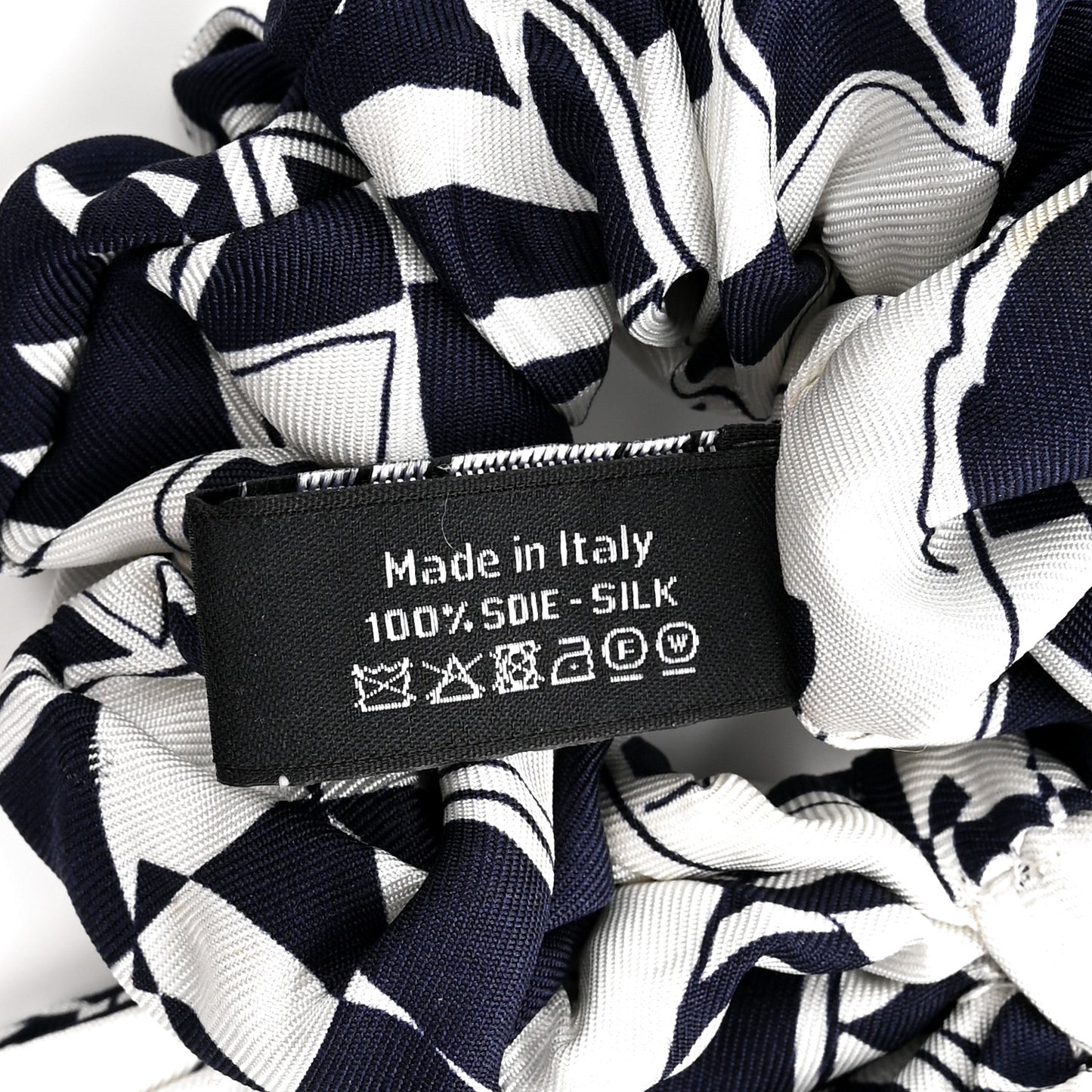 Silk Logo Hair Tie Navy Blue White