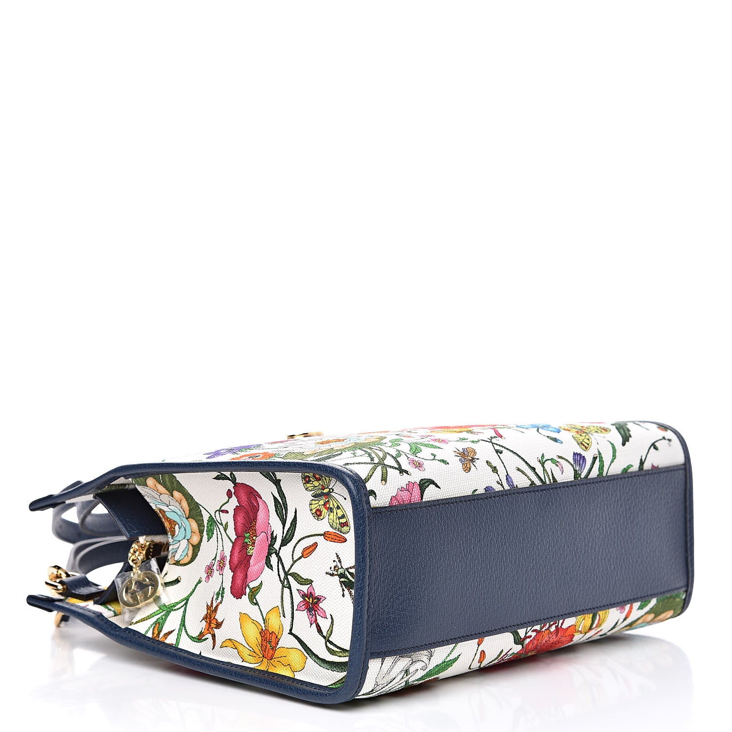 Gucci Canvas Medium Flora Tote White Multicolor Blue Agata 4 of 10