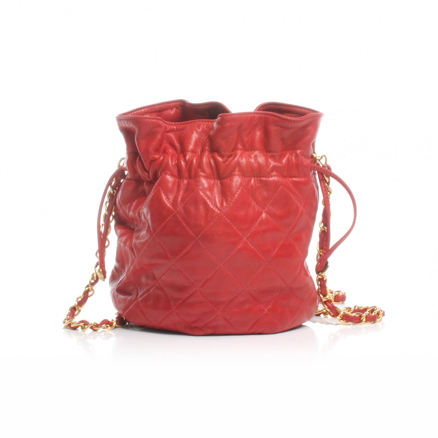 Lambskin Drawstring Pouch Bag Red
