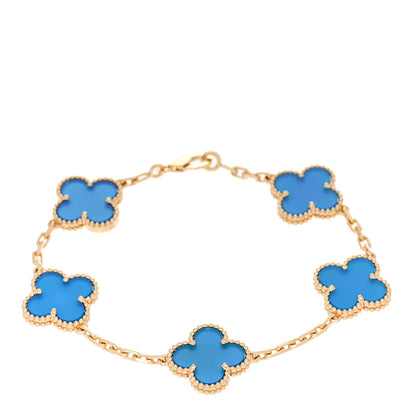Van Cleef & Arpels 18K Yellow Gold Blue Agate 5 Motifs Vintage Alhambra Bracelet 1 of 5