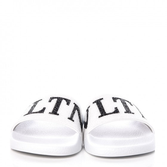 Valentino Garavani Rubber Swarovski Crystal VLTN Pool Slide Sandals 38 White 2 of 7
