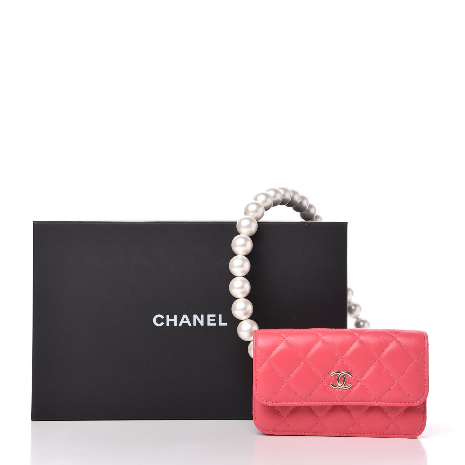Chanel Calfskin Quilted Maxi Pearls Clutch With Chain Pink 11 of 11