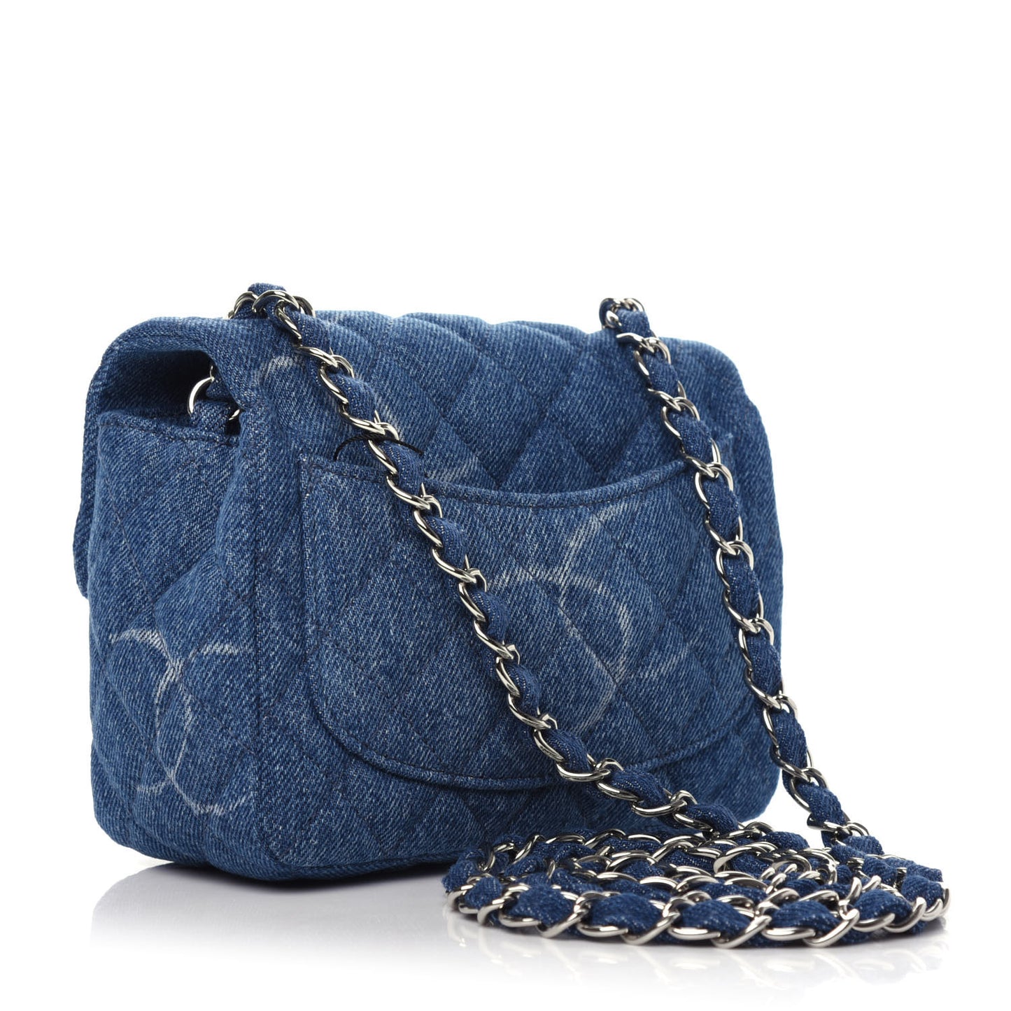 Denim CC Quilted Mini Square Flap Blue