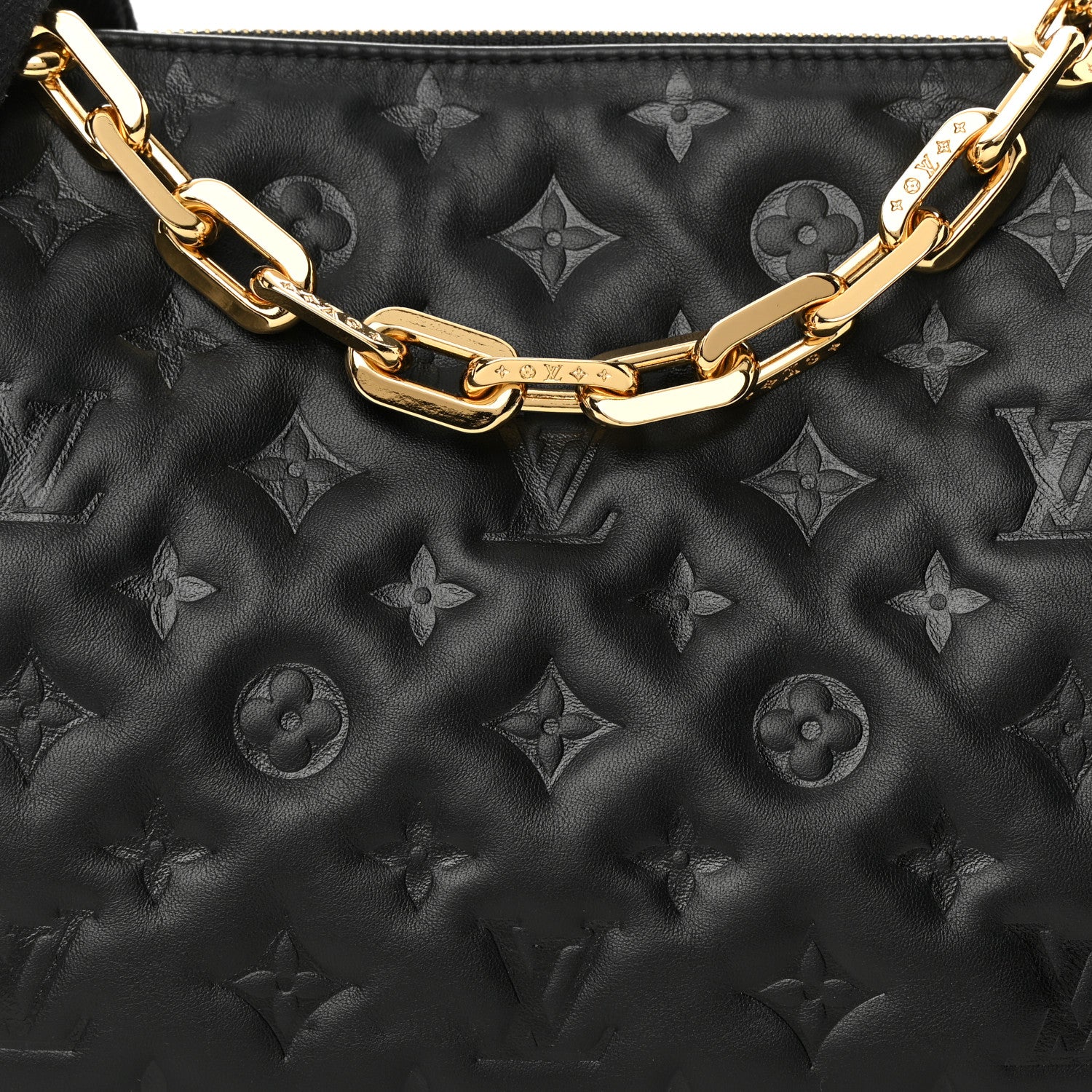 Louis Vuitton Lambskin Embossed Monogram Coussin PM Black 9 of 15