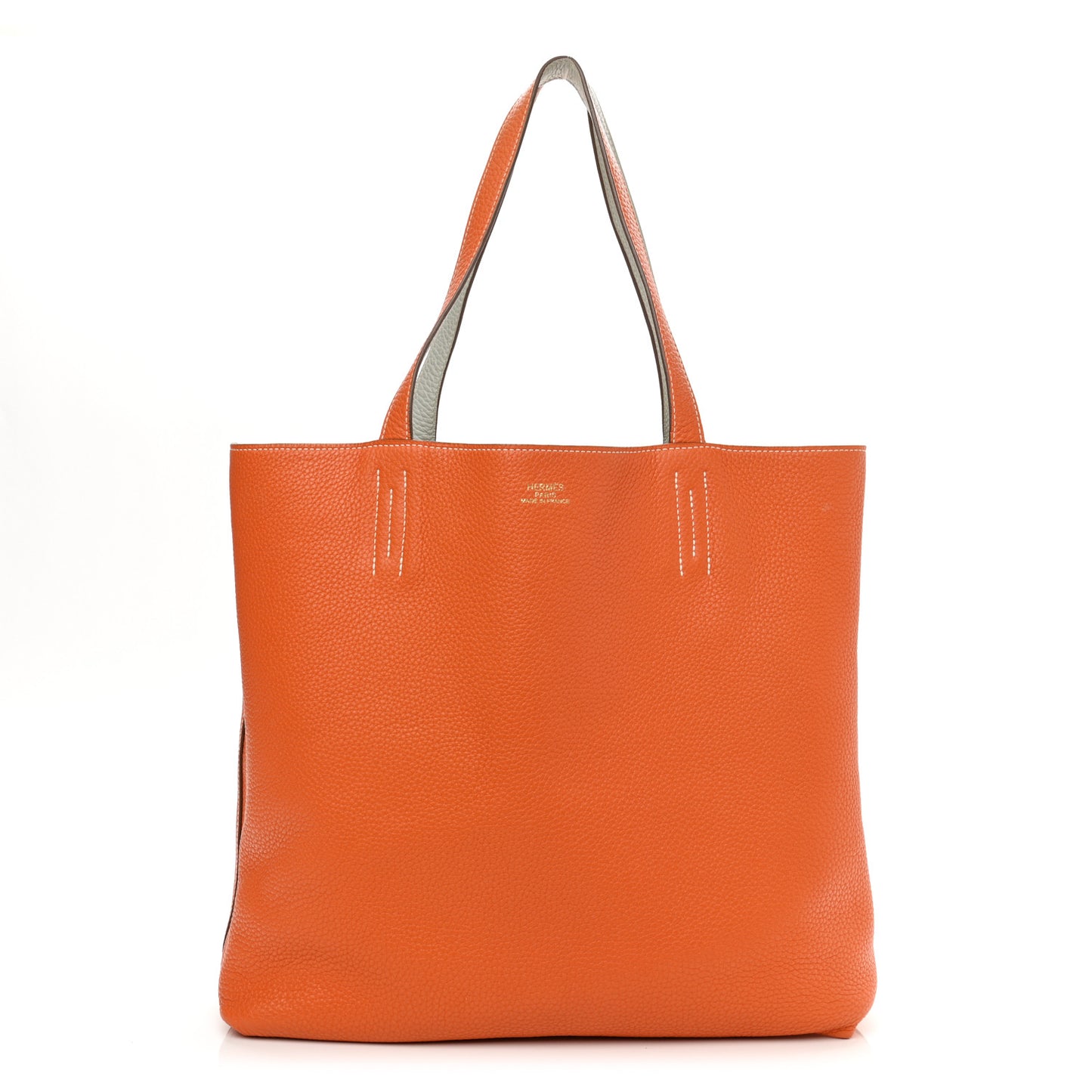 Taurillon Clemence Double Sens 36 Reversible Tote Gris Perle Orange
