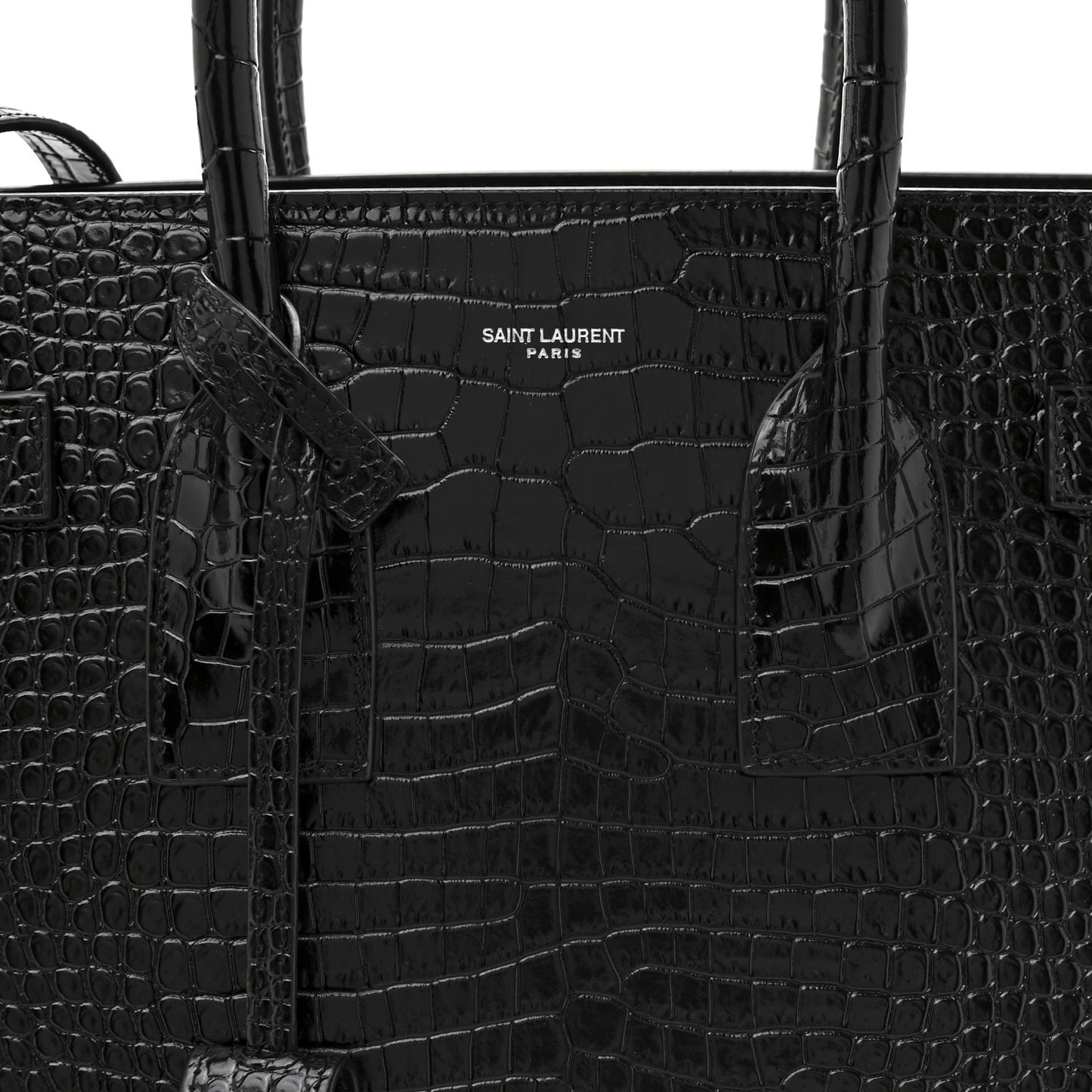 Calfskin Crocodile Embossed Small Sac de Jour Black